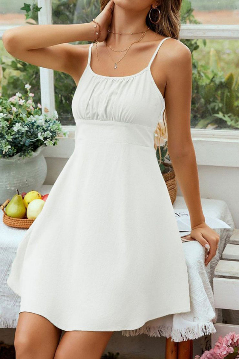 Load image into Gallery viewer, White Spaghetti Straps Mini Graduation Dress