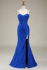 Load image into Gallery viewer, Elegant Royal Blue Corset Satin Mermaid Long Prom Dress with Slit