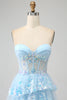 Load image into Gallery viewer, Lavender Strapless Tiered Tulle Corset Prom Dress with Appliques