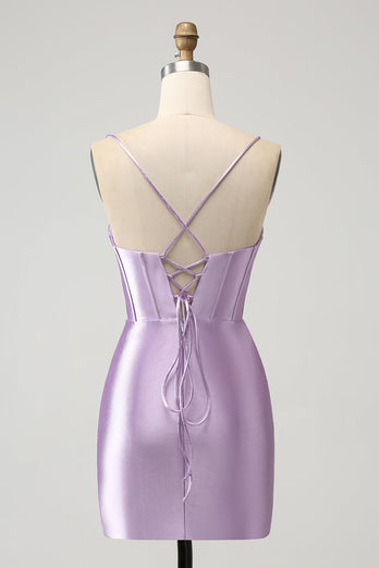 Lilac Bodycon Spaghetti Straps Corset Satin Party Dress