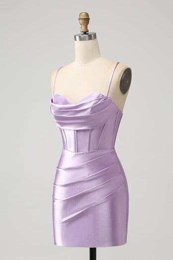 Lilac Bodycon Spaghetti Straps Corset Satin Party Dress