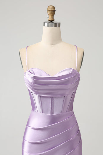 Lilac Bodycon Spaghetti Straps Corset Satin Party Dress