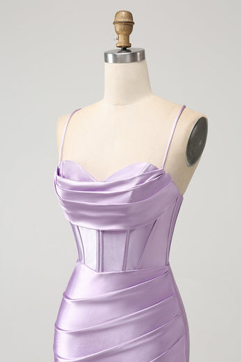 Lilac Bodycon Spaghetti Straps Corset Satin Party Dress