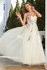 Load image into Gallery viewer, Spaghetti Straps Champagne Long Prom Dress With 3D Flowers