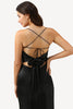 Load image into Gallery viewer, Sheath Spaghetti Straps Black Tea Length Prom Dress with Bowknot