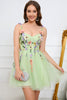 Load image into Gallery viewer, A-Line Spaghetti Straps Green Short Prom Dress with Appliques