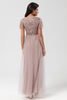 Load image into Gallery viewer, Sparkly V-Neck Dusty Pink Bridesmaid Dress with Beading