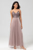 Load image into Gallery viewer, A-Line Spaghetti Straps Dusty Pink Long Bridesmaid Dress with Beading