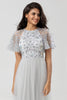 Load image into Gallery viewer, Tulle A-Line Twilight Beaded Bridesmaid Dress with Short Sleeves