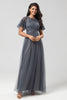 Load image into Gallery viewer, Tulle A-Line Twilight Beaded Bridesmaid Dress with Short Sleeves