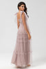 Load image into Gallery viewer, Tulle A-Line Dusty Pink Beaded Bridesmaid Dress