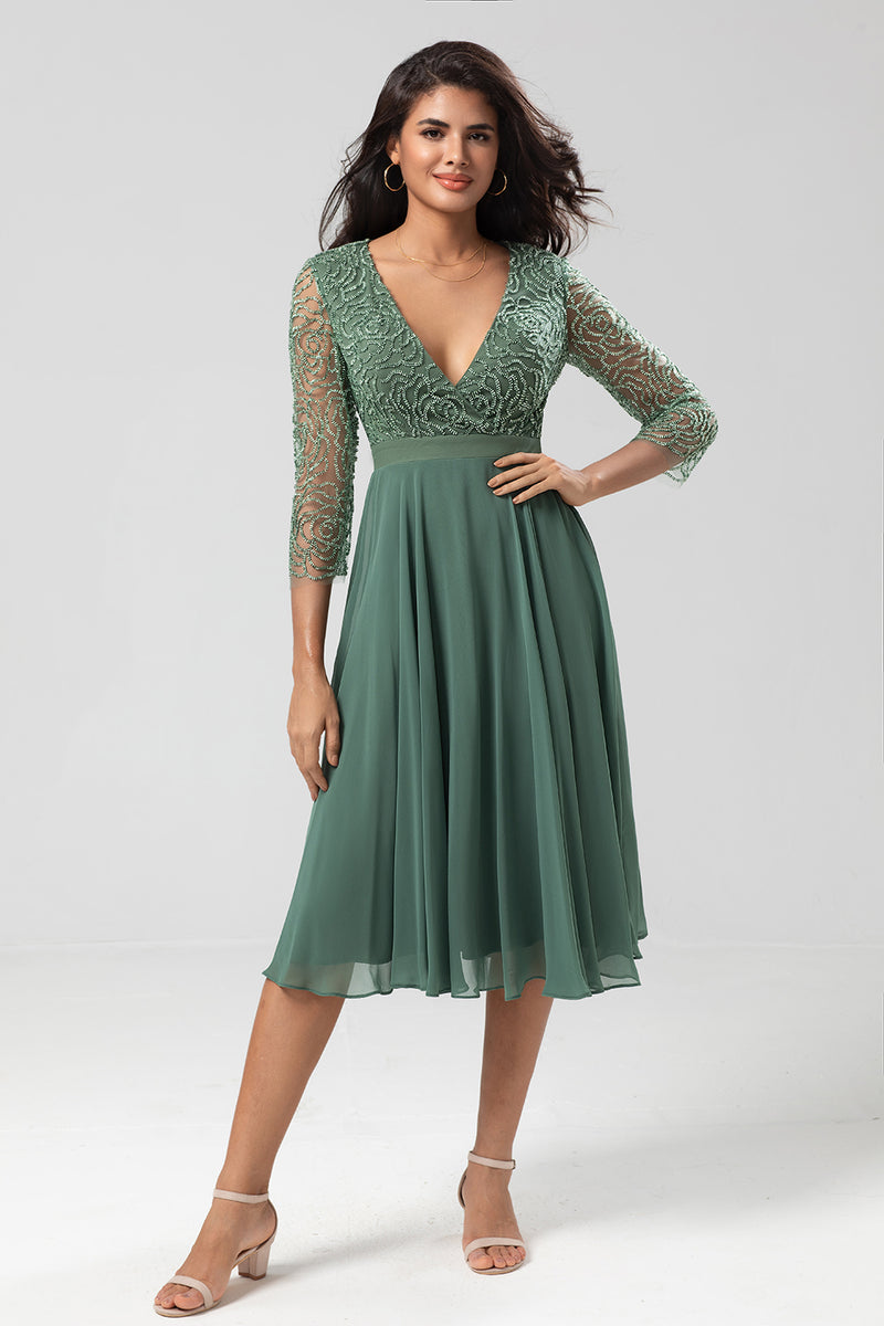 Load image into Gallery viewer, Beaded Eucalyptus Bridesmaid Dress with Sleeves
