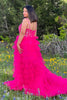 Load image into Gallery viewer, Sparkly Fuchsia Floral Tiered V Neck A-line Long Prom Dress