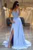 Load image into Gallery viewer, Chiffon A-Line Lavender Beaded Prom Dress with Slit