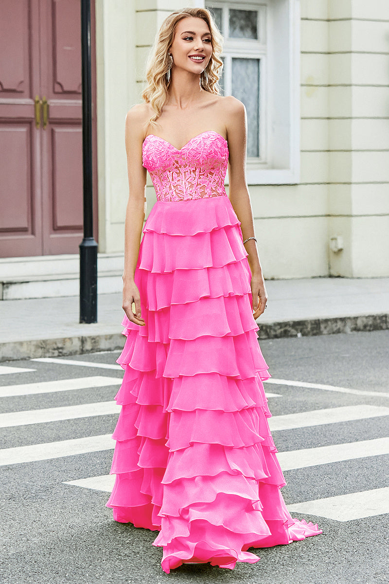 Load image into Gallery viewer, Yellow Sweetheart Tiered Prom Dress