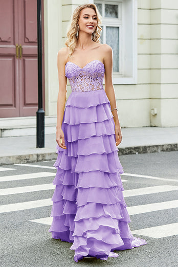 Blue Sweetheart Tiered Prom Dress