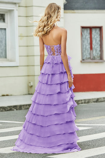 Blue Sweetheart Tiered Prom Dress