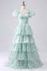 Load image into Gallery viewer, A Line Square Neck Light Blue Tiered Prom Dress with Ruffles