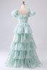 Load image into Gallery viewer, A Line Square Neck Light Blue Tiered Prom Dress with Ruffles