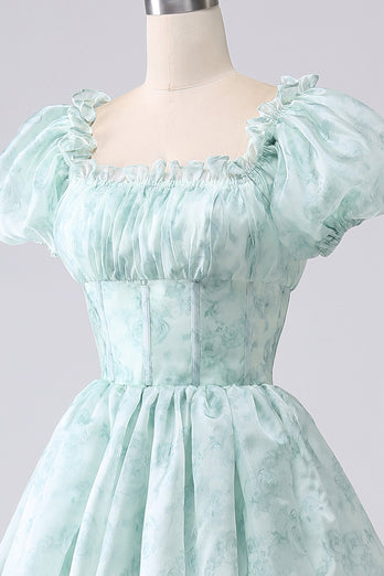 Light Blue A Line Long Tiered Corset Prom Dress