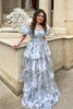 Load image into Gallery viewer, A Line Square Neck Light Blue Tiered Prom Dress with Ruffles