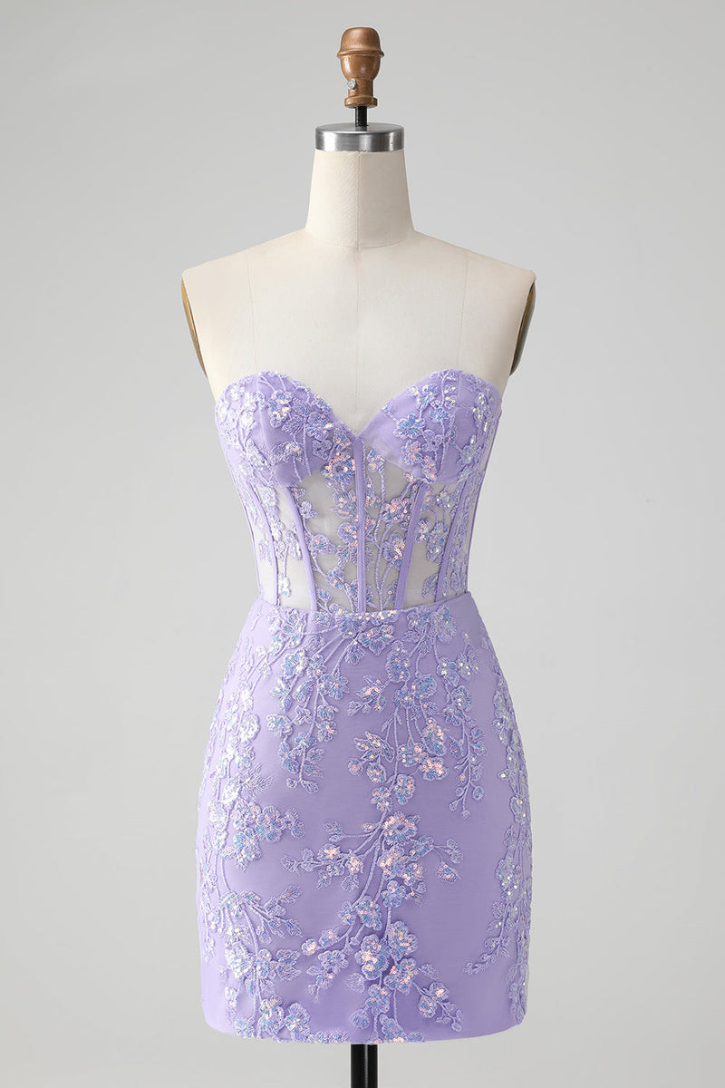 Load image into Gallery viewer, Glitter Lilac Sweetheart Tight Embroidery Party Dress