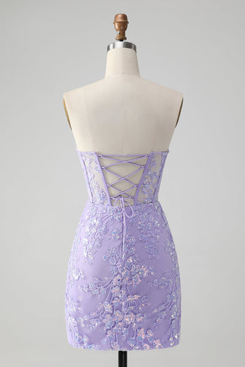 Glitter Lilac Sweetheart Tight Embroidery Party Dress