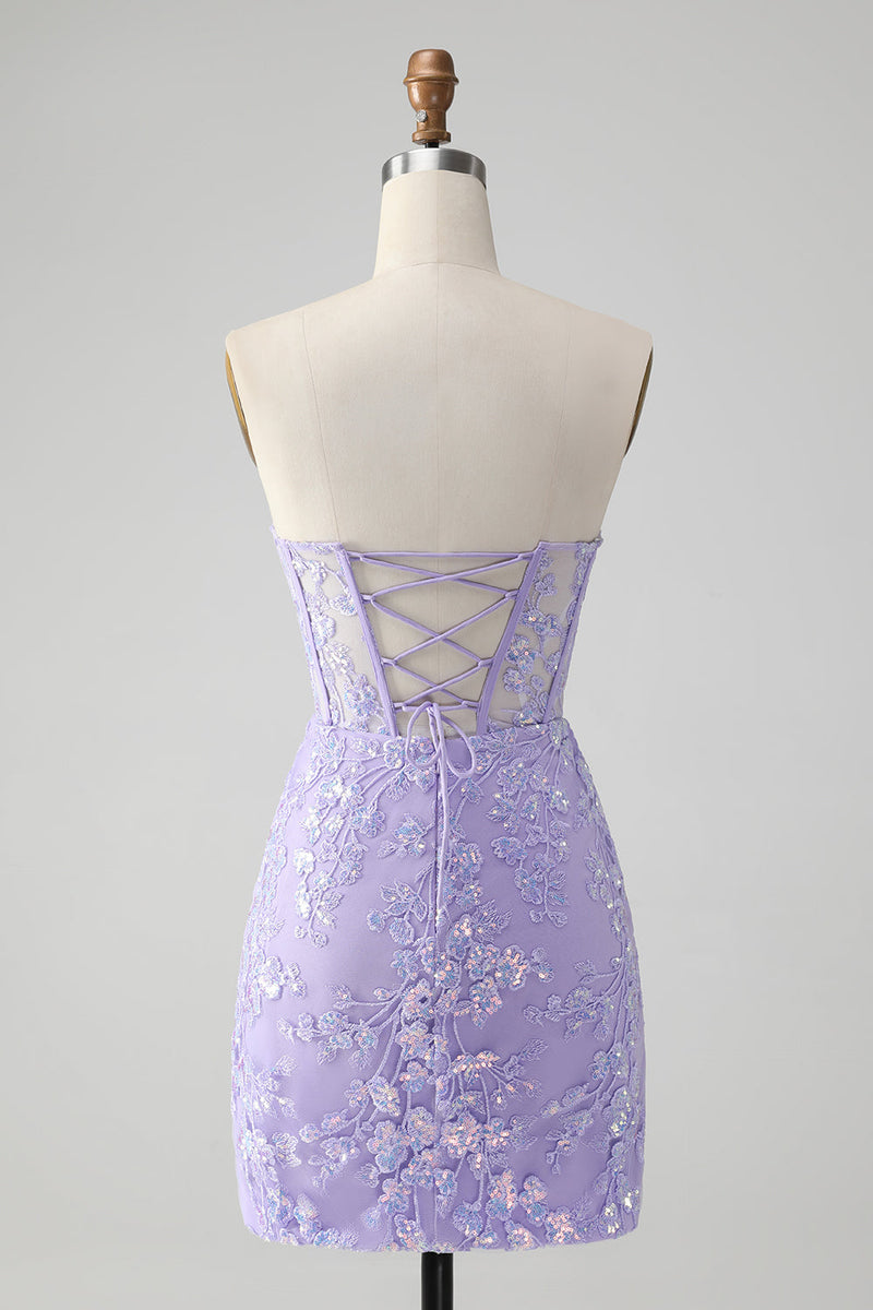 Load image into Gallery viewer, Glitter Lilac Sweetheart Tight Embroidery Party Dress