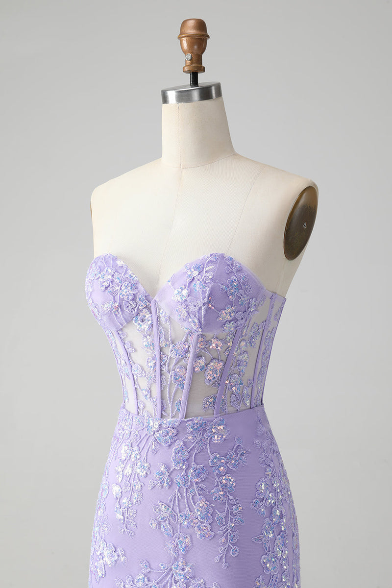 Load image into Gallery viewer, Glitter Lilac Sweetheart Tight Embroidery Party Dress