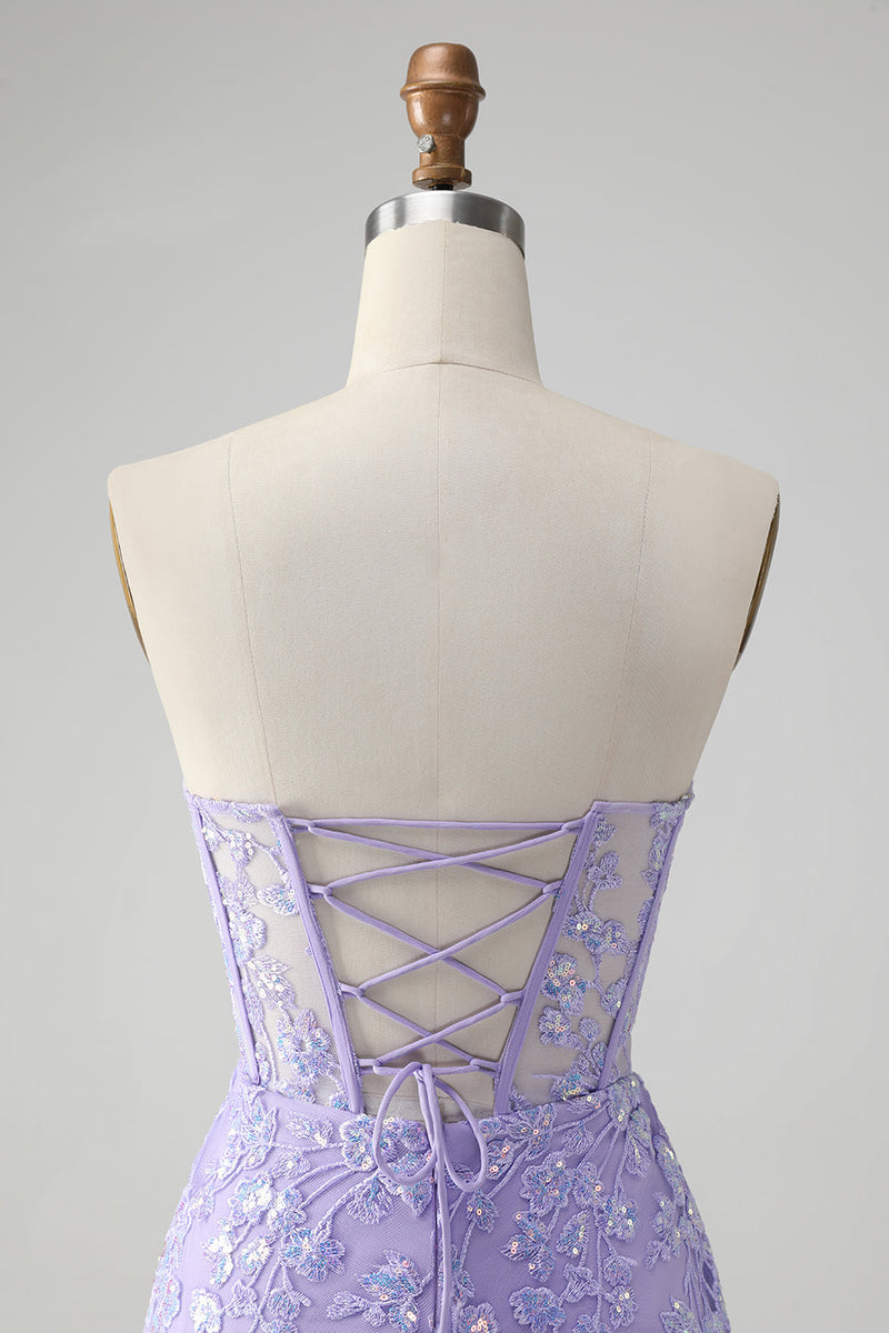 Load image into Gallery viewer, Glitter Lilac Sweetheart Tight Embroidery Party Dress