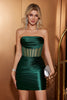 Load image into Gallery viewer, Dark Green Strapless Pleats Tight Short Prom Dress