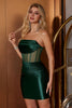 Load image into Gallery viewer, Dark Green Strapless Pleats Tight Short Prom Dress