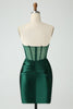 Load image into Gallery viewer, Dark Green Strapless Pleats Tight Short Prom Dress