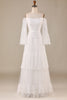 Load image into Gallery viewer, Tulle Tiered Off The Shoulder Ivory Wedding Dress with Lace