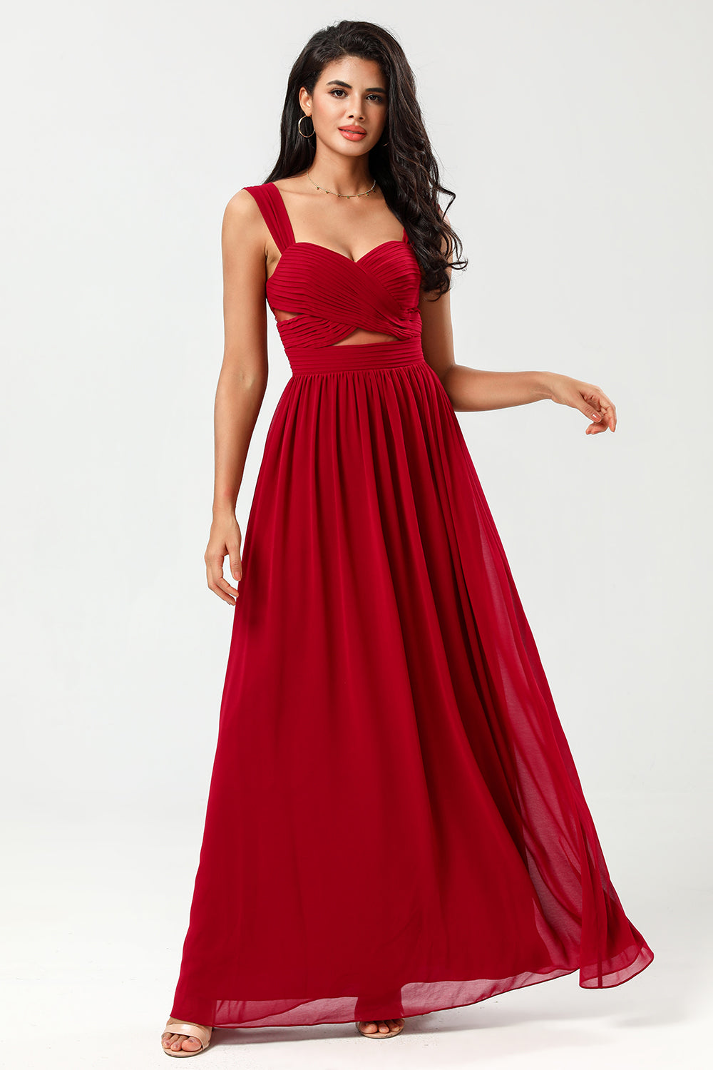 A-Line Chiffon Burgundy Bridesmaid Dress