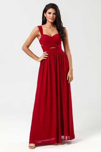 A-Line Chiffon Burgundy Bridesmaid Dress