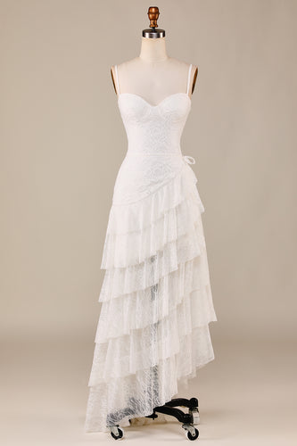 Tiered Spaghetti Straps Ivory Lace Bridal Dress