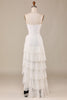 Load image into Gallery viewer, Tiered Spaghetti Straps Ivory Lace Bridal Dress