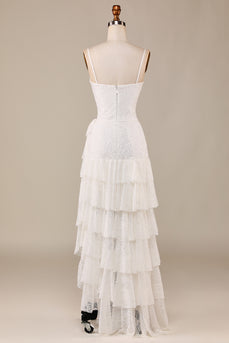 Tiered Spaghetti Straps Ivory Lace Bridal Dress