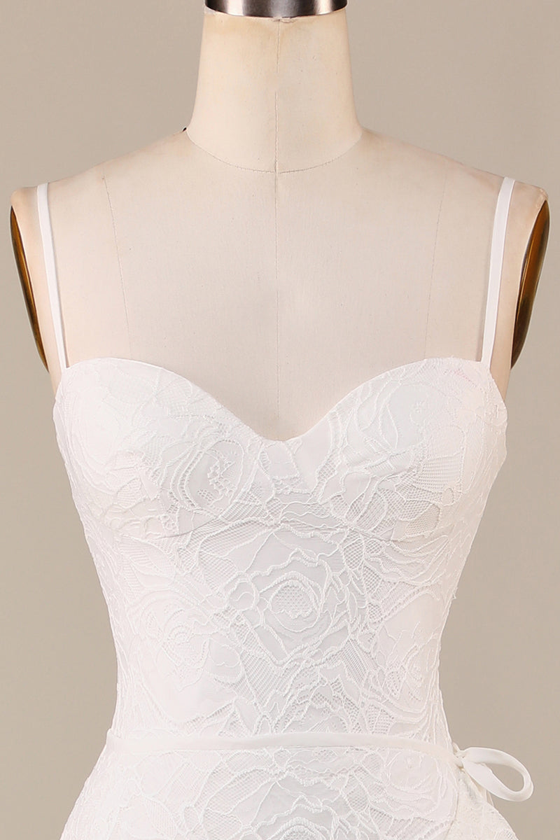 Load image into Gallery viewer, Tiered Spaghetti Straps Ivory Lace Bridal Dress