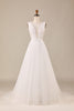 Load image into Gallery viewer, Tulle A-Line Deep V-Neck Ivory Wedding Dress with Bowknot