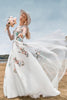 Load image into Gallery viewer, Long Sleeves Tulle Ivory Wedding Dress with Embroidery