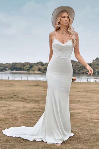 Mermaid Lace-Up Back Sweep Train Long Wedding Dress