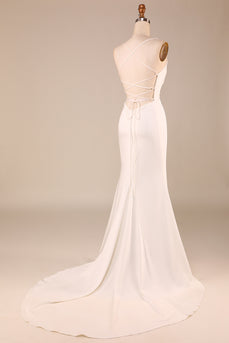 Mermaid Lace-Up Back Long Wedding Dress with Sweep Train