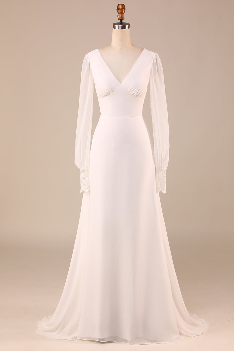 Load image into Gallery viewer, Open Back Ivory Wedding Dress with Long Sleeves