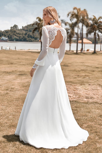 Long sleeve lace back wedding outlet dress