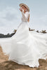 Load image into Gallery viewer, A-Line Tulle Long Sleeves Ivory Wedding Dress with Lace