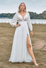 Load image into Gallery viewer, Tulle A-Line Beaded Ivory Wedding Dress with Sleeves