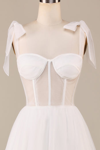 Tulle Spaghetti Straps Ivory Corset Wedding Dress