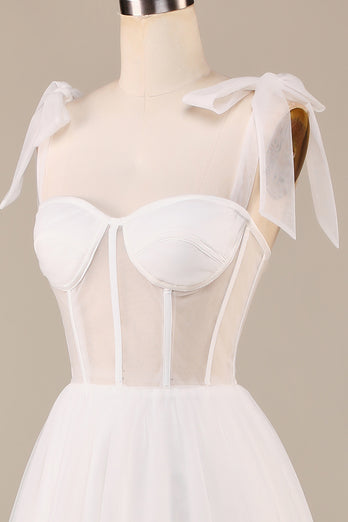 Tulle Spaghetti Straps Ivory Corset Wedding Dress